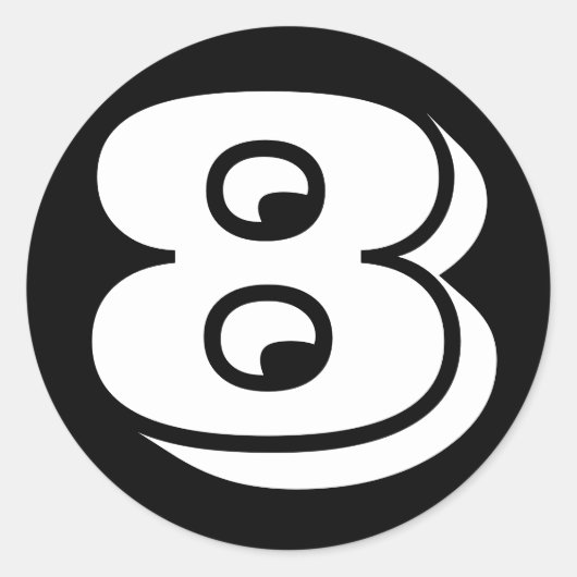 8番8番ヴィネタの数字by Janz Black ラウンドシール (正面)