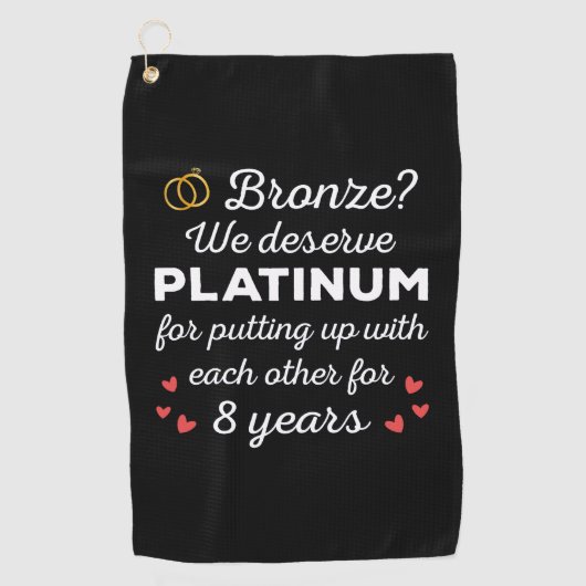 8結婚周年記念I – ブロンズおもしろいカップル ゴルフタオル (正面)