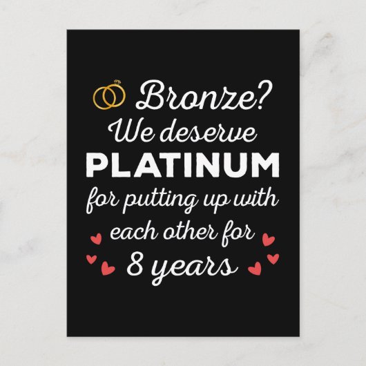 8結婚周年記念I – ブロンズおもしろいカップル ポストカード (正面)