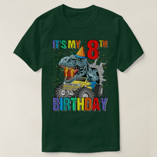 8誕生日のモンスタートラック恐竜の少年A Tシャツ (デザイン正面)