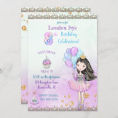 8誕生日ガールプリンセスカップケーキバルーン 招待状 (正面/裏面)