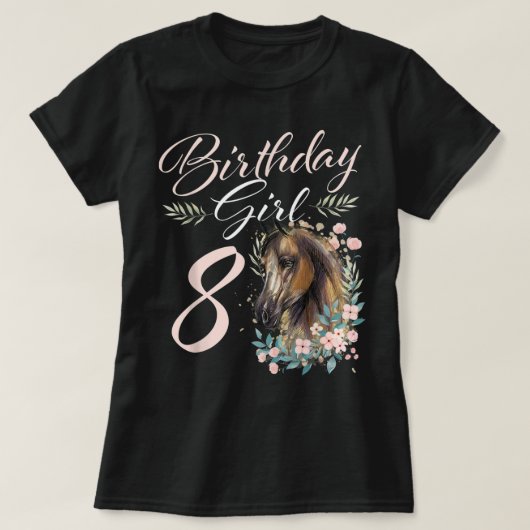8誕生日ガール馬好き8歳Bday T-S Tシャツ (デザイン正面)