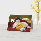8誕生日キッテンとトラ カード (黄色い花)