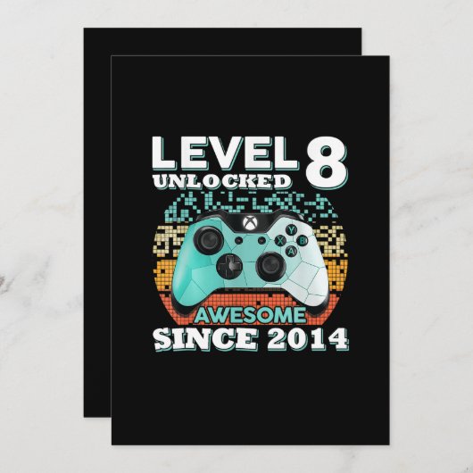8誕生日ギフト少年レベル8ロック解除ゲーマー 招待状 (正面/裏面)