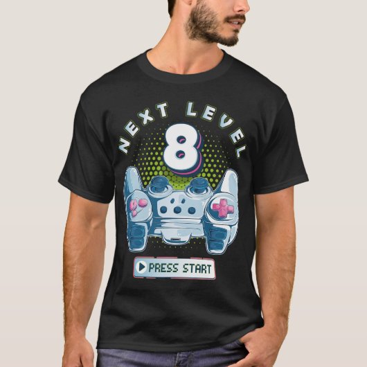 8誕生日ゲーマー次レベル8ゲーミングコントローラー Tシャツ (正面)