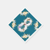 8誕生日ティール（緑がかった色）フォトコラージブルーイエローフラワー スタンダードカクテルナプキン (角)