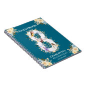 8誕生日ティール（緑がかった色）フォトフラワーイエローゲストブック ノートブック (右側)