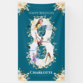 8誕生日ティール(緑がかった色)フラワーフォトコラージブルーイエロー 横断幕 (縦)