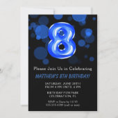 8誕生日バルーンキッズブルーボーイパーティー 招待状 (正面)