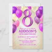 8誕生日ピンクバルーン招待状 招待状 (正面)