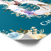 8誕生日フォトコラージュティール（緑がかった色）ブルーイエローフラワー ポスター (角)