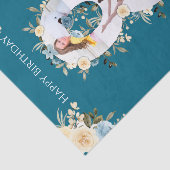 8誕生日フォトコラージュティール（緑がかった色）ブルーイエローフラワー 薄葉紙 (詳細)