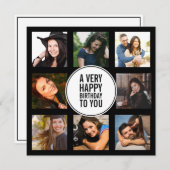 8誕生日フォトコラージュ白黒  招待状 (正面/裏面)