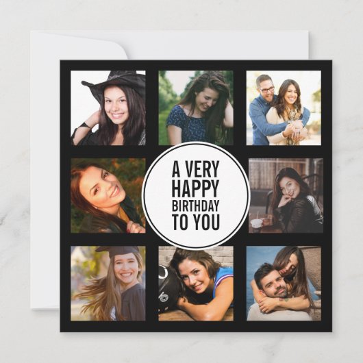 8誕生日フォトコラージュ白黒  招待状 (正面)