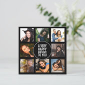 8誕生日フォトコラージュ黒白インビ 招待状 (スタンド正面)