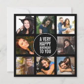 8誕生日フォトコラージュ黒白インビ 招待状 (正面)