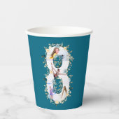 8誕生日フォトティール（緑がかった色）コラージブルーイエローフラワー 紙コップ (正面)