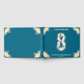 8誕生日フラワーティール(緑がかった色)フォトコラージブルーイエロー ゲストブック (全面)