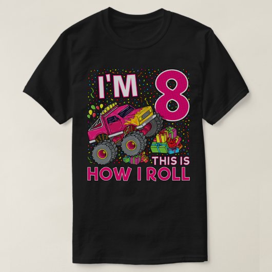8誕生日モンスタートラックパーティーギフト8歳G Tシャツ (デザイン正面)