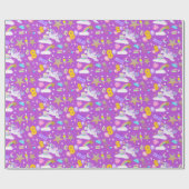 8誕生日ユニコーンパターンホワイト ラッピングペーパー (フラット)