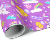8誕生日ユニコーンパターンホワイト ラッピングペーパー (ロールコーナー)