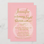 8誕生日招待状ガールズピンク金ゴールドハート 招待状 (正面/裏面)