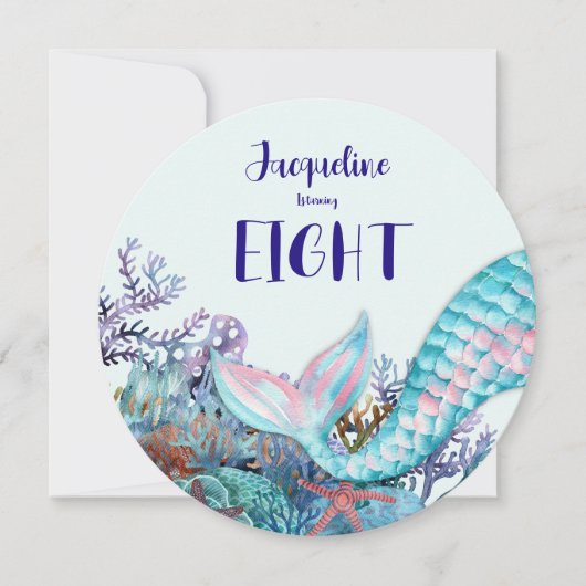 8誕生日水彩海底人魚 招待状 (正面)