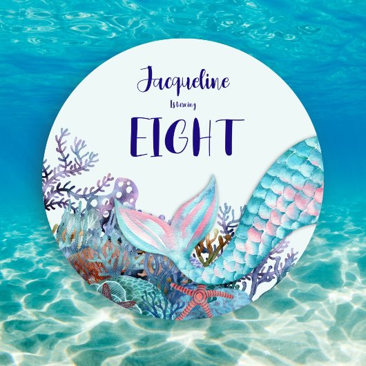 8誕生日水彩海底人魚 招待状