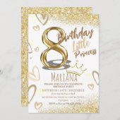 8誕生日聞いた金ゴールドグリッターグラマラスパーティー 招待状 (正面/裏面)