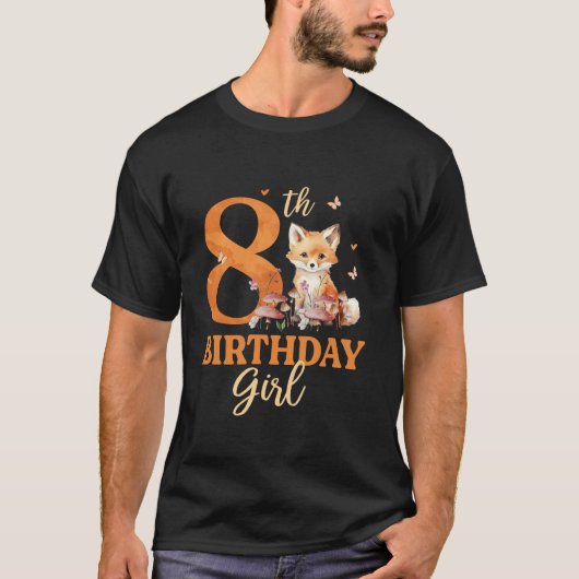 8誕生日衣装ガールキツネ8歳Bday Decor Tシャツ (正面)
