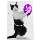 8誕生日風船タキシード猫 ミディアムペーパーバッグ (正面)
