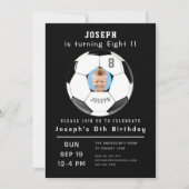 8誕生日黒カスタム色写真時代サッカー 招待状 (正面)