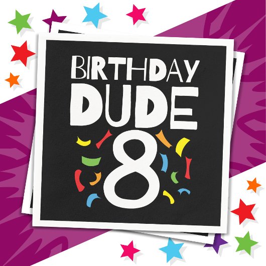 8誕生日8年オールドボーイパーティー誕生日Dude 8 スタンダードカクテルナプキン