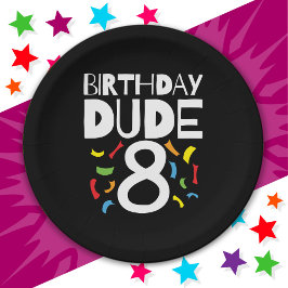 8誕生日8年オールドボーイパーティー誕生日Dude 8 ペーパープレート
