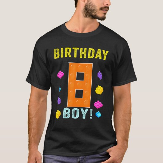 8誕生日8歳ブロック建物少年 Tシャツ (正面)