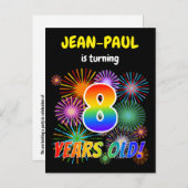 8誕生日-おもしろい花火、レインボールック"8" ポストカード (正面/裏面)