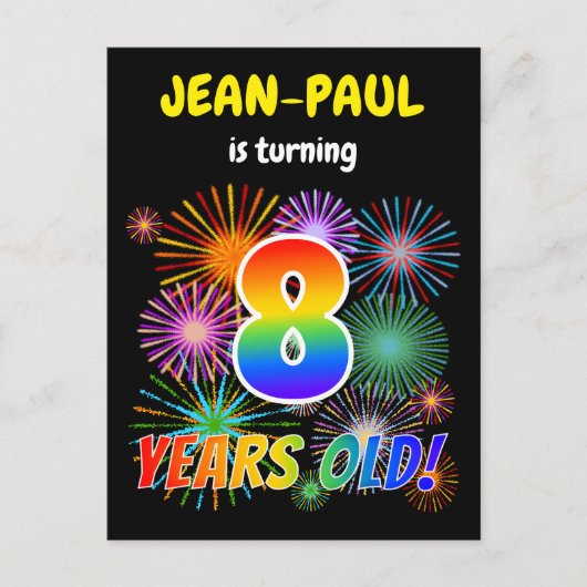 8誕生日-おもしろい花火、レインボールック"8" ポストカード (正面)