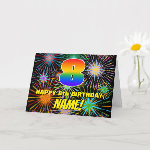 8誕生日:おもしろい、お祝カラフルい花火 カード