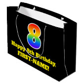 8誕生日～おもしろい, カラフル, 鮮やか, Rainbow 8 ラージペーパーバッグ (裏面アングル)