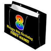 8誕生日～おもしろい, カラフル, 鮮やか, Rainbow 8 ラージペーパーバッグ (正面アングル)
