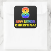 8誕生日:はっきりした、おもしろい、シンプル虹、虹8 スクエアシール (バッグ)