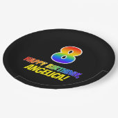 8誕生日:はっきりした、おもしろい、シンプル虹、虹8 ペーパープレート (アングル)