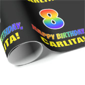 8誕生日:はっきりした、おもしろい、シンプル虹、虹8 ラッピングペーパー (ロールコーナー)