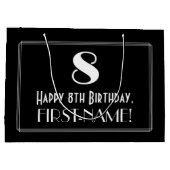 8誕生日:アールデコインスパイアスタイル「8」、名前 ラージペーパーバッグ (裏面)