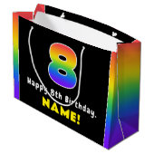 8誕生日:カラフルレインボー# 8、名前をカスタムする ラージペーパーバッグ (裏面アングル)