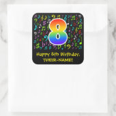 8誕生日:カラフル音楽シンボル、レインボー8 スクエアシール (バッグ)