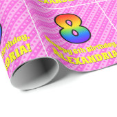 8誕生日:ピンクストライプのハート、レインボー8 ラッピングペーパー (ロールコーナー)