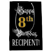 8誕生日～ファンシースクリプトフェイク;金ゴールド検索；名前 ミディアムペーパーバッグ (正面)