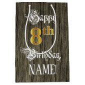 8誕生日:フェイク金ゴールドルック&ウッドフェイクパターン ミディアムペーパーバッグ (正面)