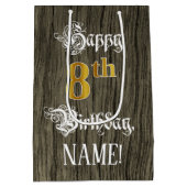 8誕生日:フェイク金ゴールドルック&ウッドフェイクパターン ミディアムペーパーバッグ (裏面)